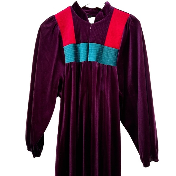Vintage Lisanne Long Zip Front Maxi Velour Robe House Coat Union Made Purple M - Picture 5 of 9